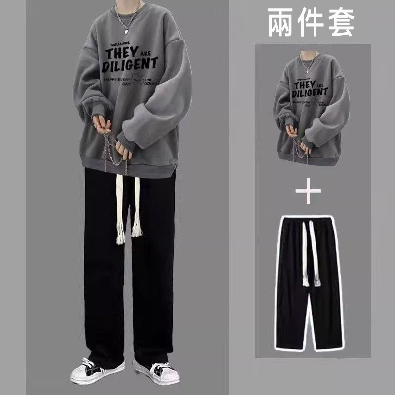 【單件/套裝】字母印花百搭衛衣+闊腿休閒褲褲裝兩件套套裝-vivivale