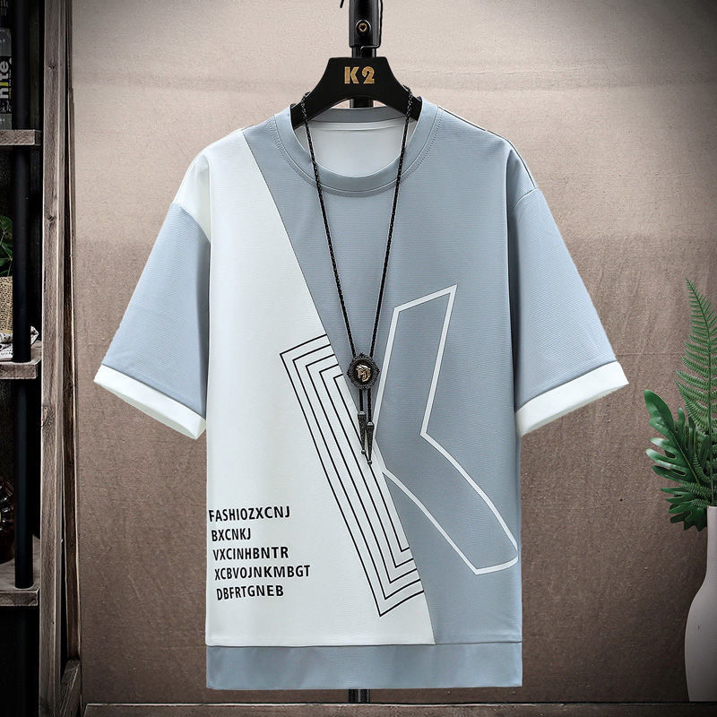 【套裝】休閒運動撞色冰絲短袖+鬆緊腰抽繩短褲兩件套裝-vivivale