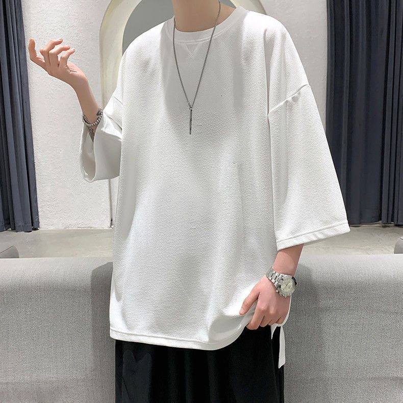 百搭休閒潮流寬鬆簡約七分袖短袖T恤-vivivale