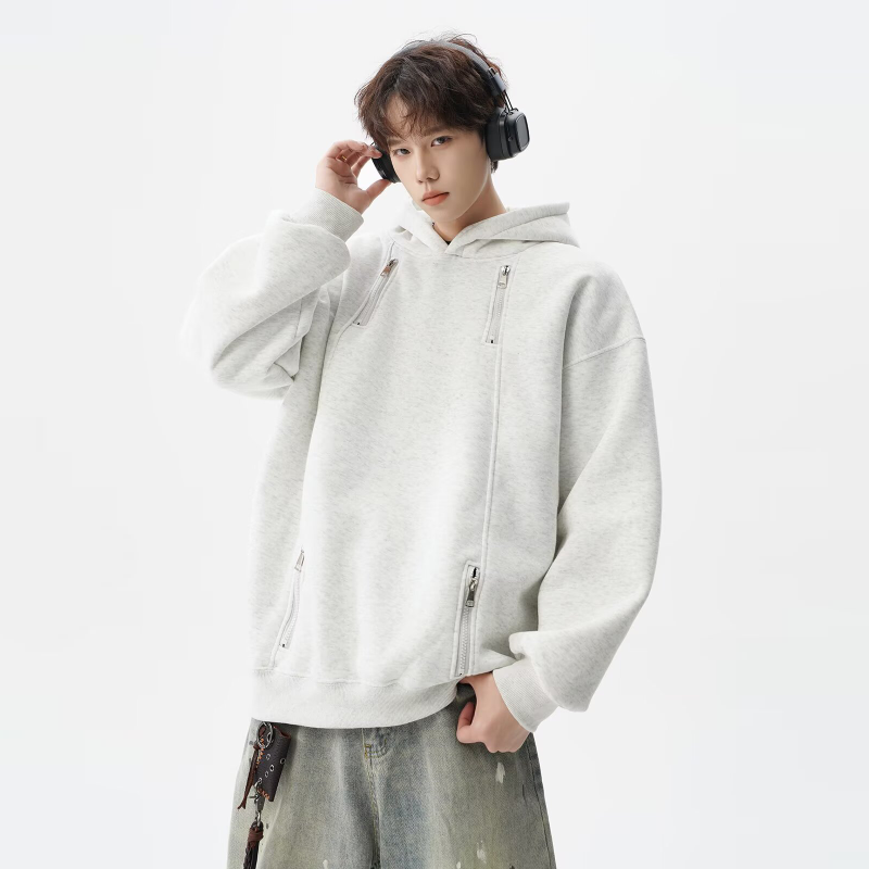 設計感重磅高街多拉鍊寬鬆休閒百搭小眾連帽衛衣