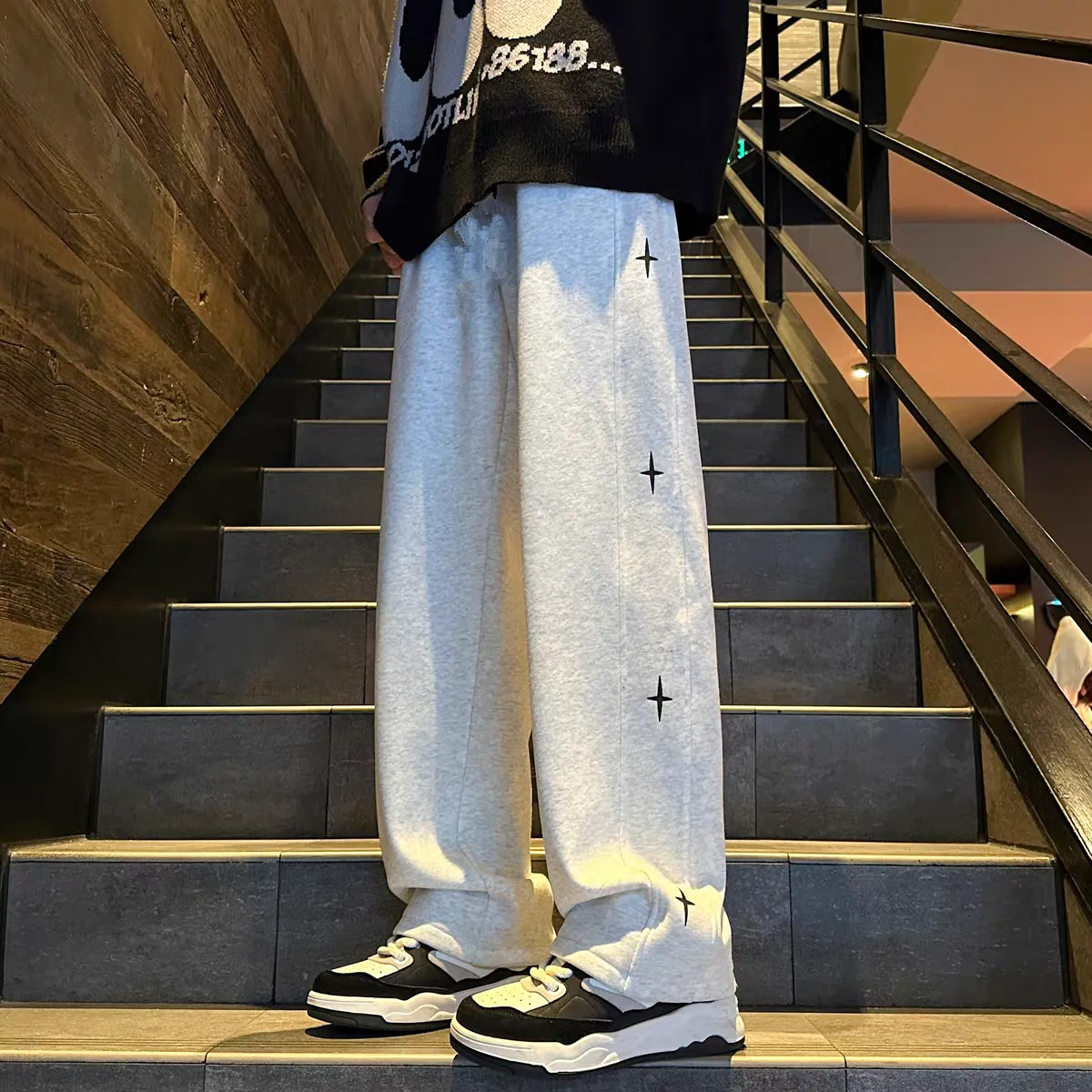  美式潮牌百搭垂感寬鬆闊腿直筒運動休閒褲