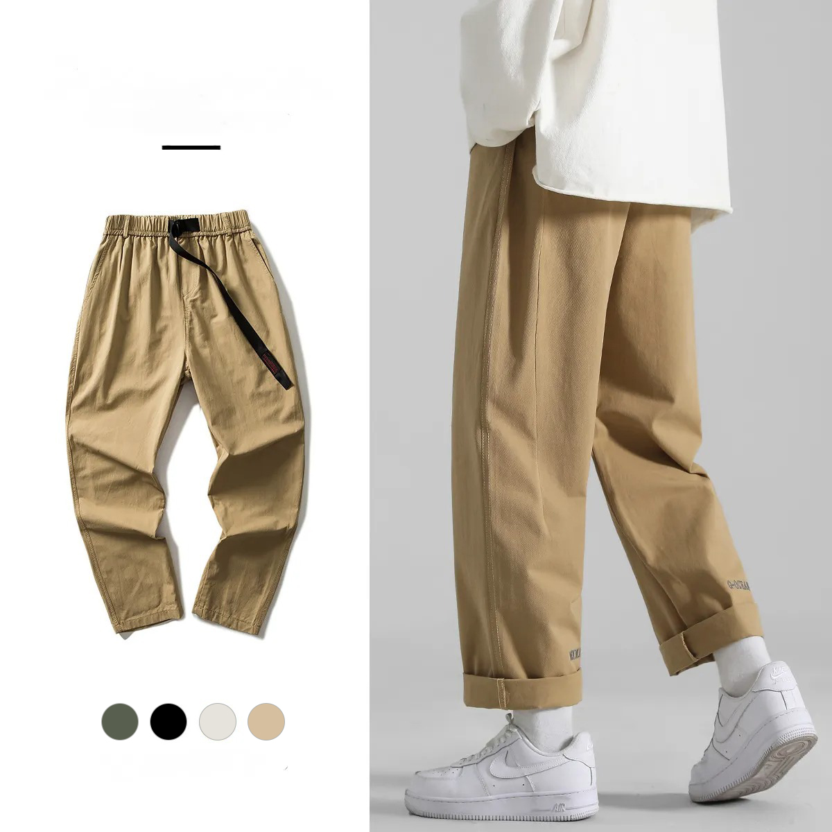 韓版潮流工裝九分直筒闊腿褲-vivivale