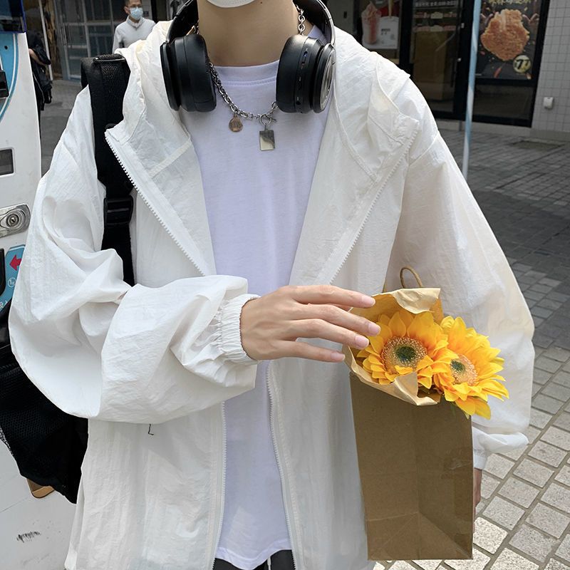 超薄透氣寬鬆百搭連帽防曬開衫-vivivale