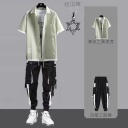 【兩件套 】豆綠襯衫+工裝褲