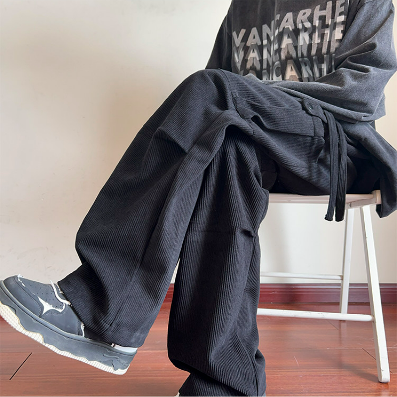 寬鬆直筒潮流大碼闊腿休燈芯絨工裝褲
