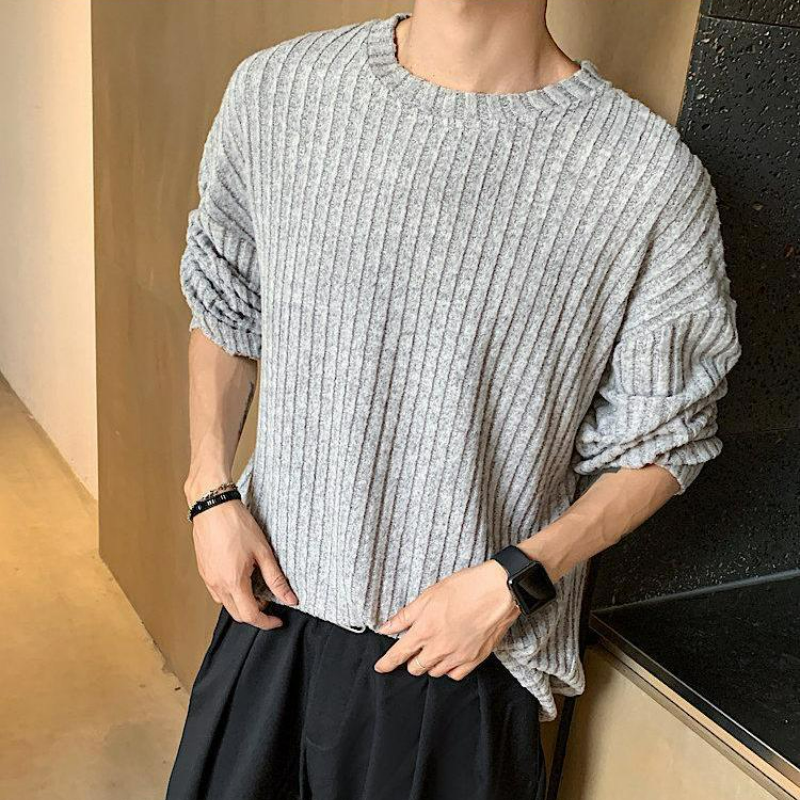 潮流坑條cleanfit慵懶風高級感圓領長袖t恤