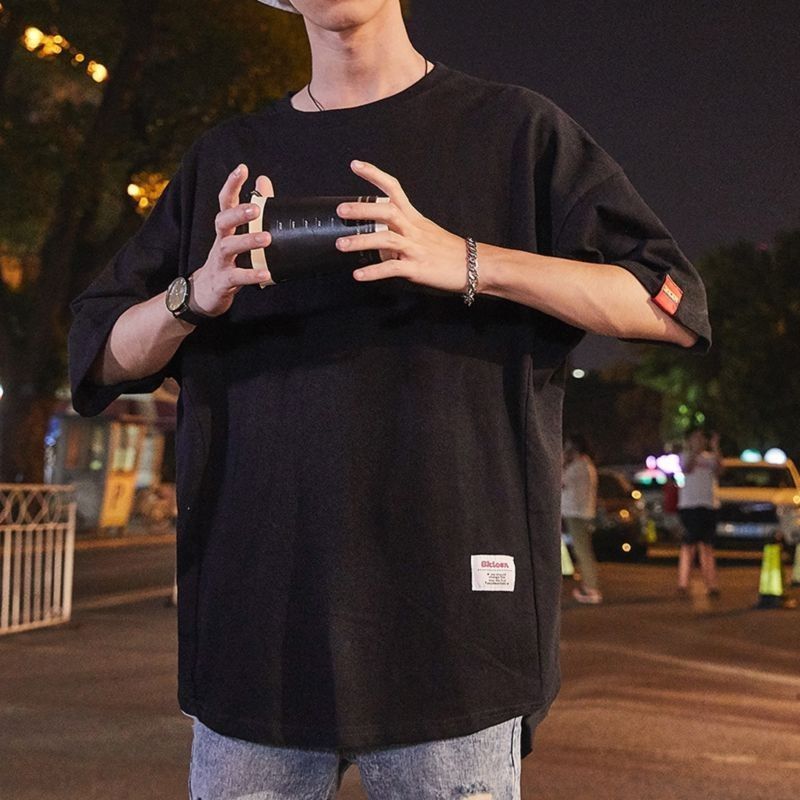 韓版百搭休閒潮流帥氣寬鬆短袖T恤-vivivale