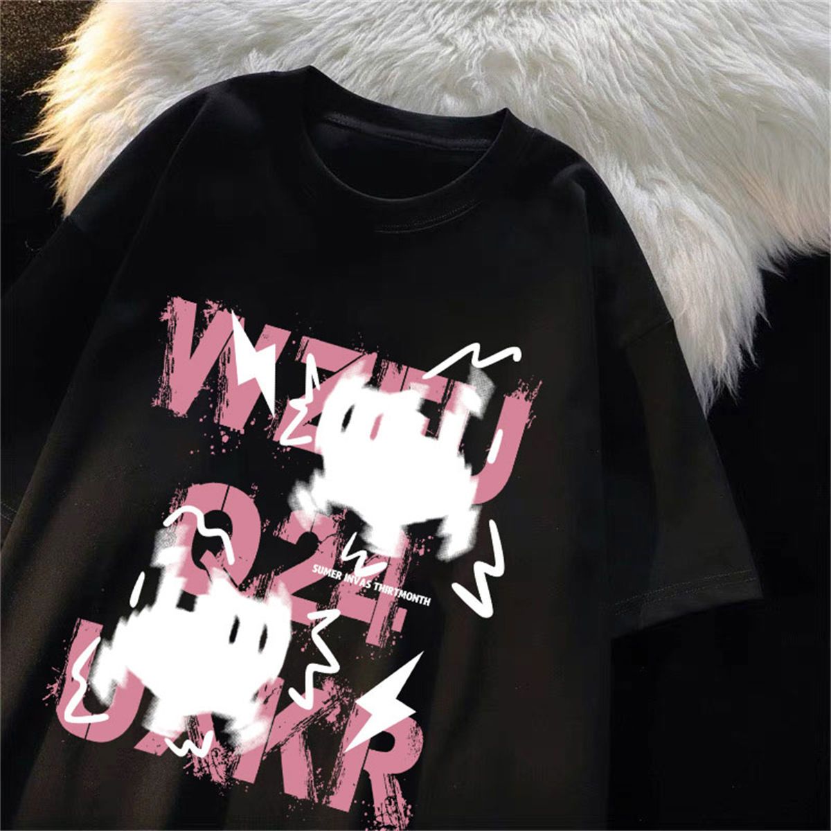 美式復古設計感小貓潮流短袖T恤