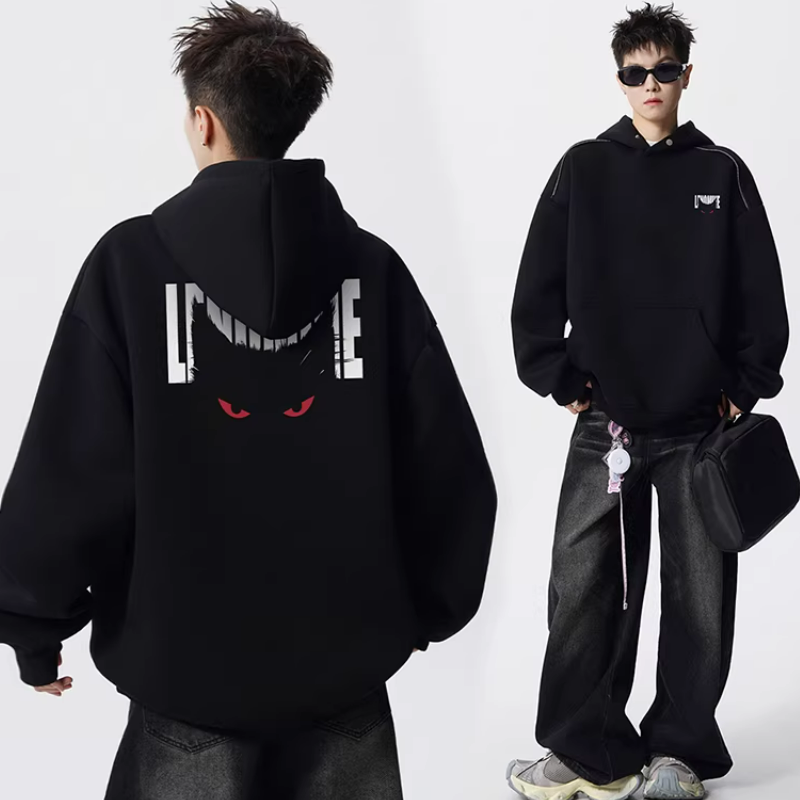 重磅美式設計感惡魔字母嘻哈港風連帽衛衣-vivivale