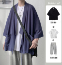 藏青色襯衫+白色T恤+灰色長褲【三件套】