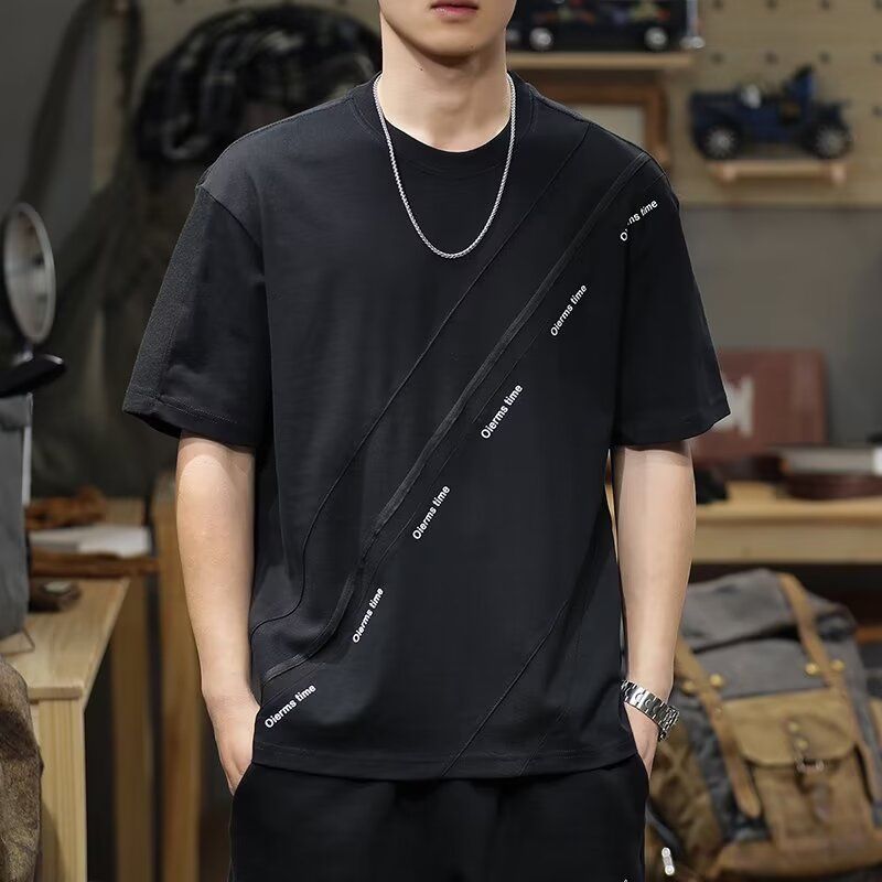 純棉簡約寬鬆休閒百搭潮流圓領短袖T恤-vivivale