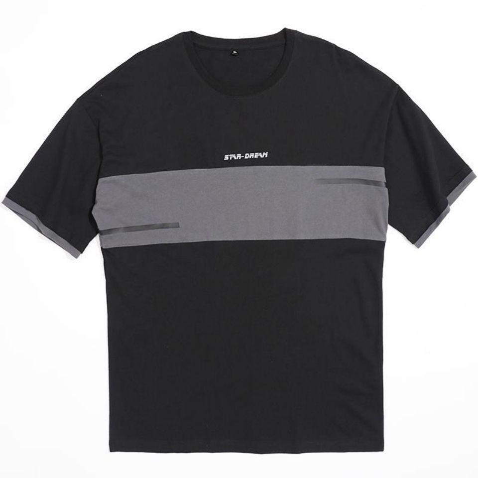 日系拼接百搭寬鬆圓領純棉短袖T恤-vivivale