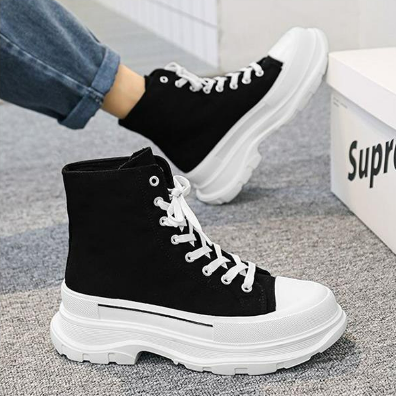 帥氣休閒高幫布鞋校園風增高厚底帆布鞋-vivivale