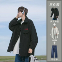 黑色夾克+白色T恤+藍色牛仔褲/三件套