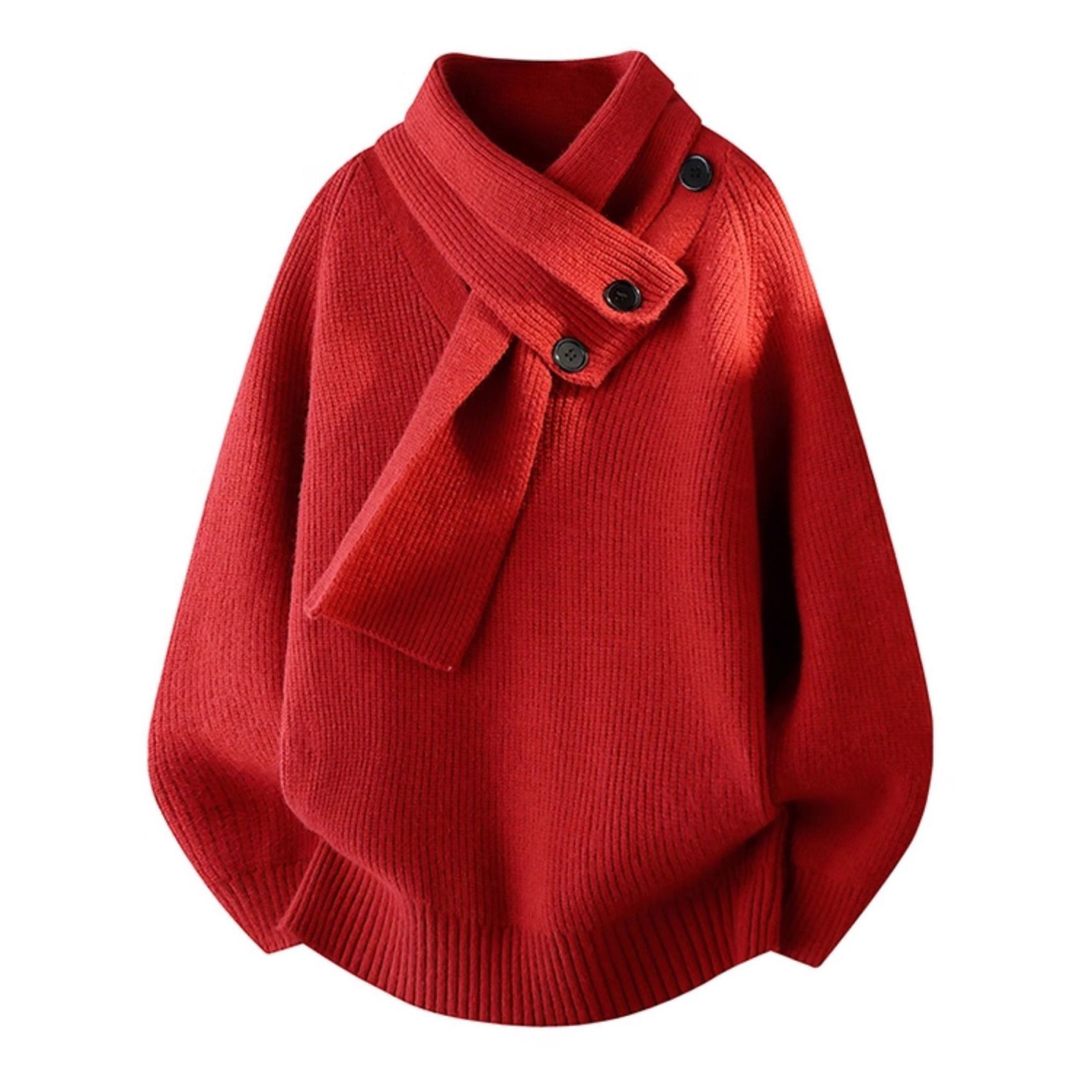 寬鬆外穿慵懶風針織衫休閒可拆圍巾毛衣