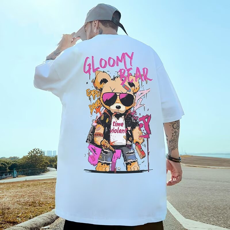 日系大碼潮流寬鬆印花嘻哈情侶裝短袖T恤-vivivale