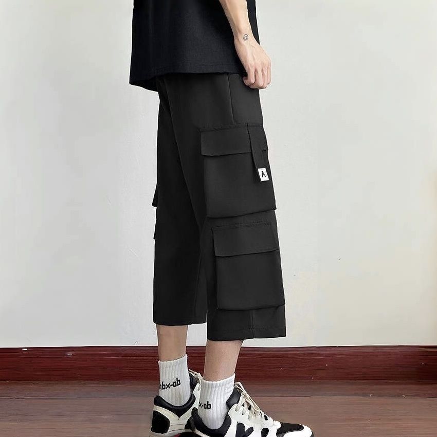 多口袋工裝薄款耐磨休閒運動潮流直筒七分短褲