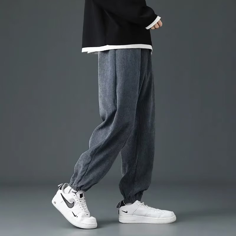 燈芯絨加厚寬鬆束腳休閒九分運動褲-vivivale