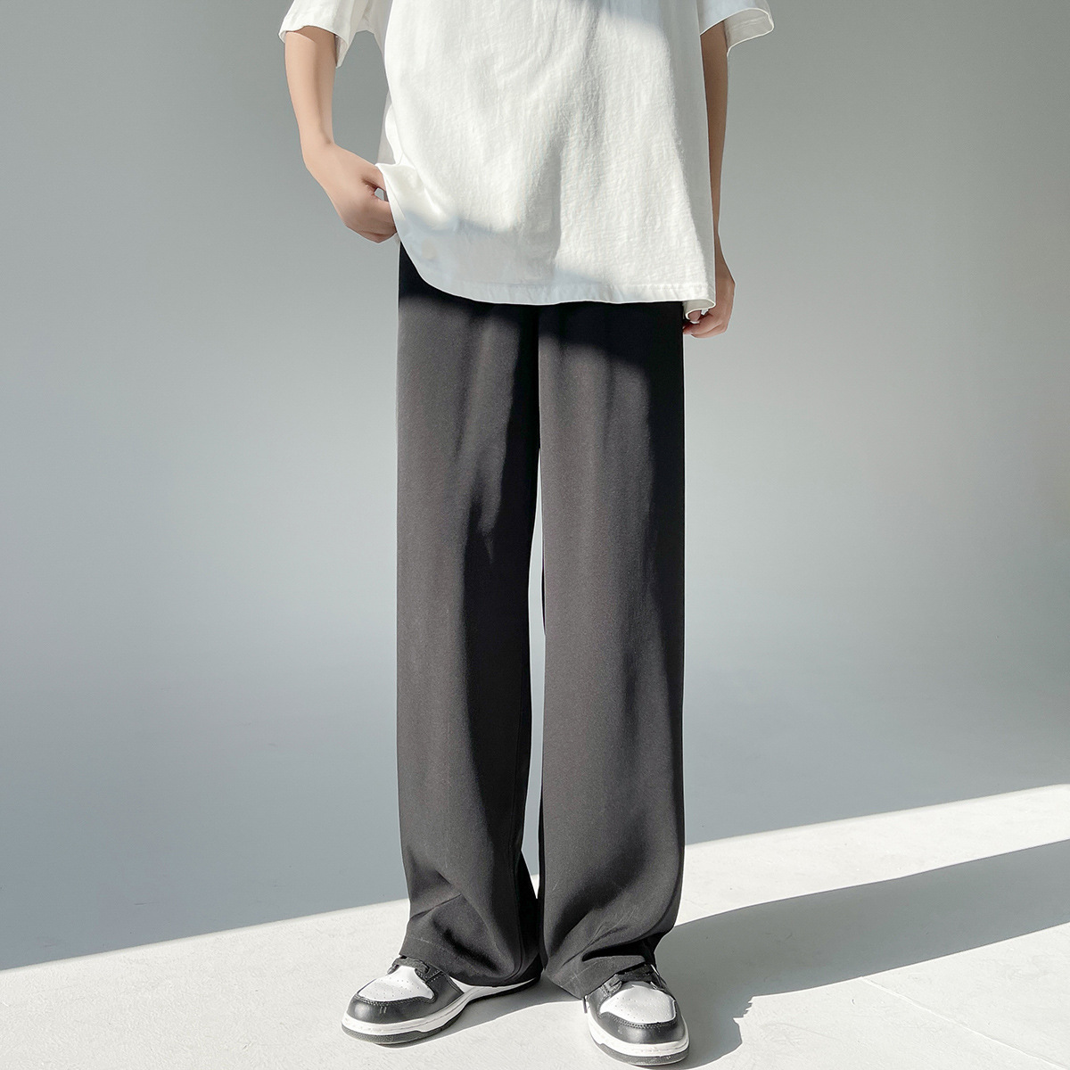 韓版潮流百搭垂感闊腿直筒寬鬆褲裝-vivivale