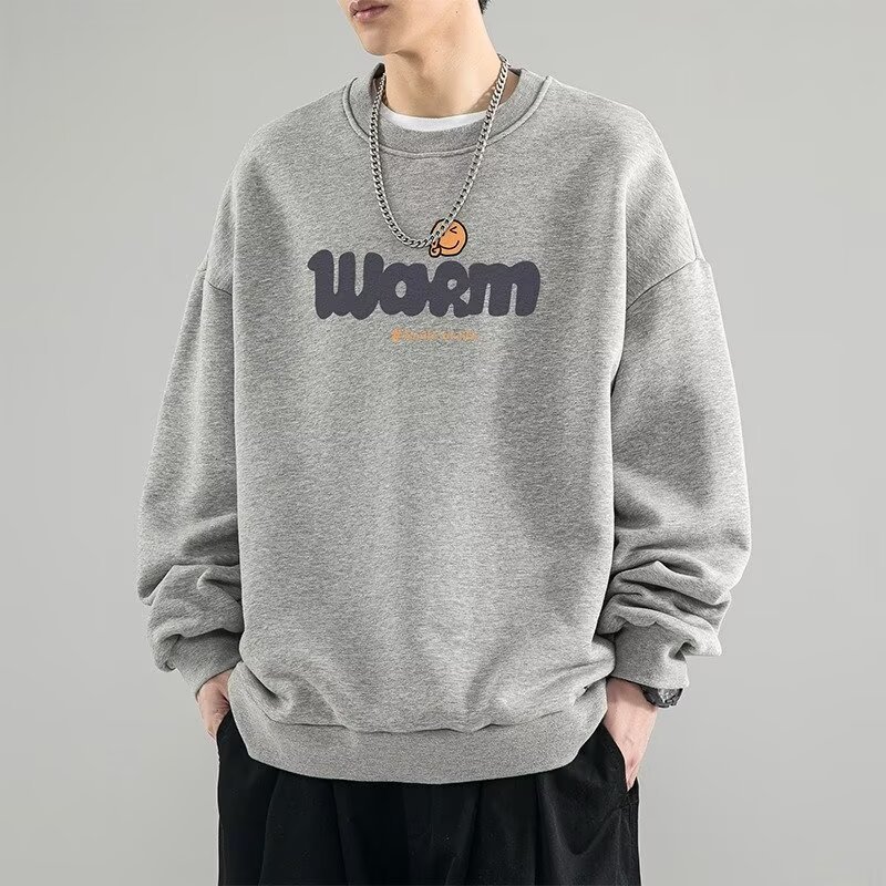 圓領字母印花打底寬鬆大碼加厚長袖T恤-vivivale