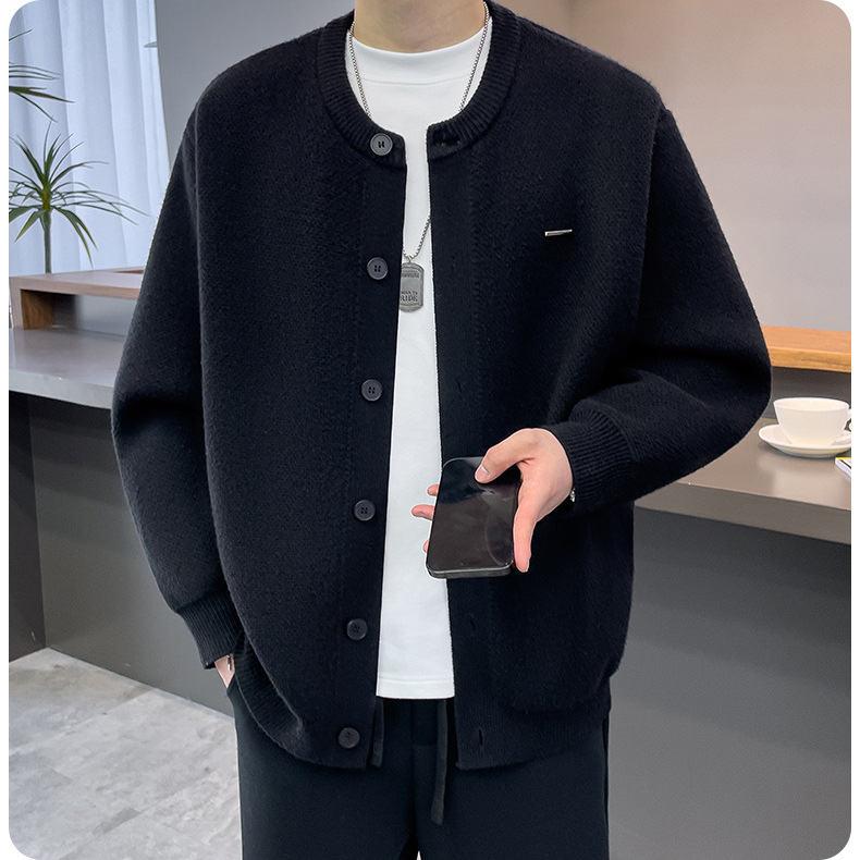 高級感寬鬆毛衣外套棒球領慵懶風針織開衫-vivivale