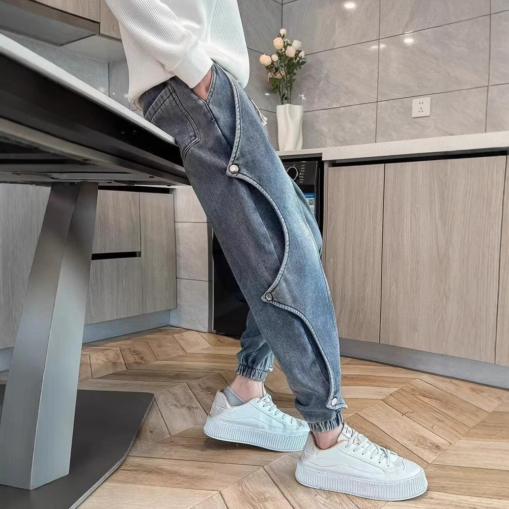 牛仔韓版潮流復古闊腿直筒褲裝-vivivale