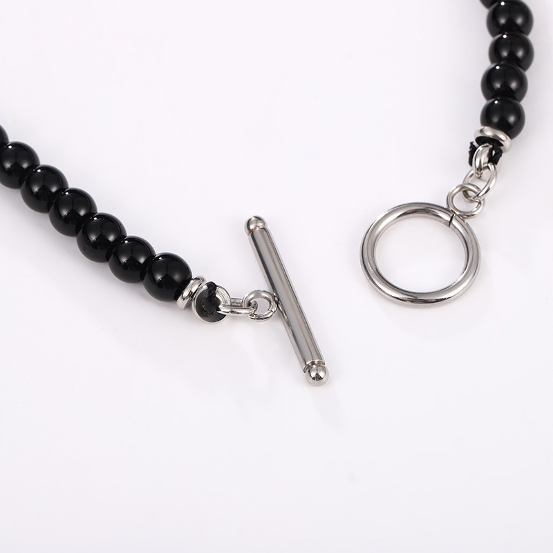 黑曜石復古設計感個性轉運珠水晶串珠鎖骨鏈配飾項鍊小物首飾