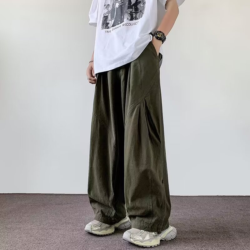 高街ins潮牌直筒卷邊闊腿褲裝