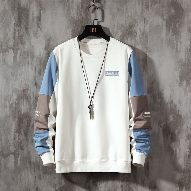 圓領休閒拼接寬鬆套頭ins潮流長袖T恤-vivivale