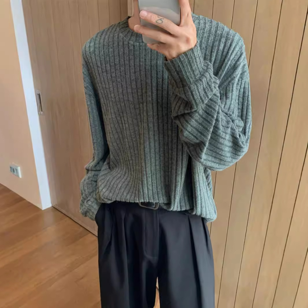 潮流坑條cleanfit慵懶風高級感圓領長袖t恤