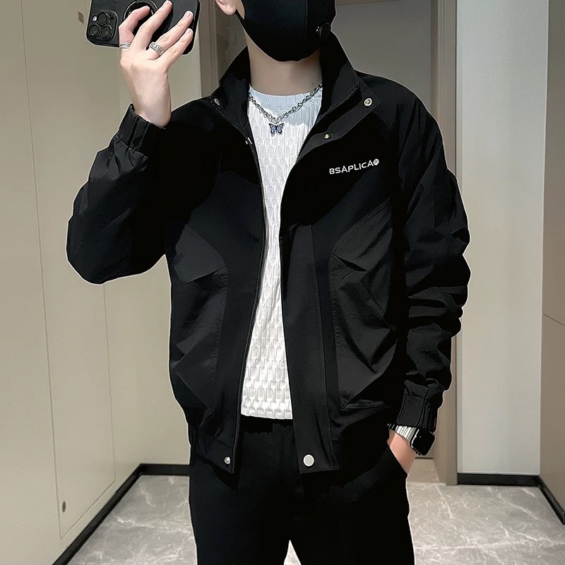 休閒刺繡雙層內裡潮流痞帥夾克立領外套-vivivale