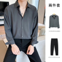 灰色襯衫+黑色長褲【兩件套】