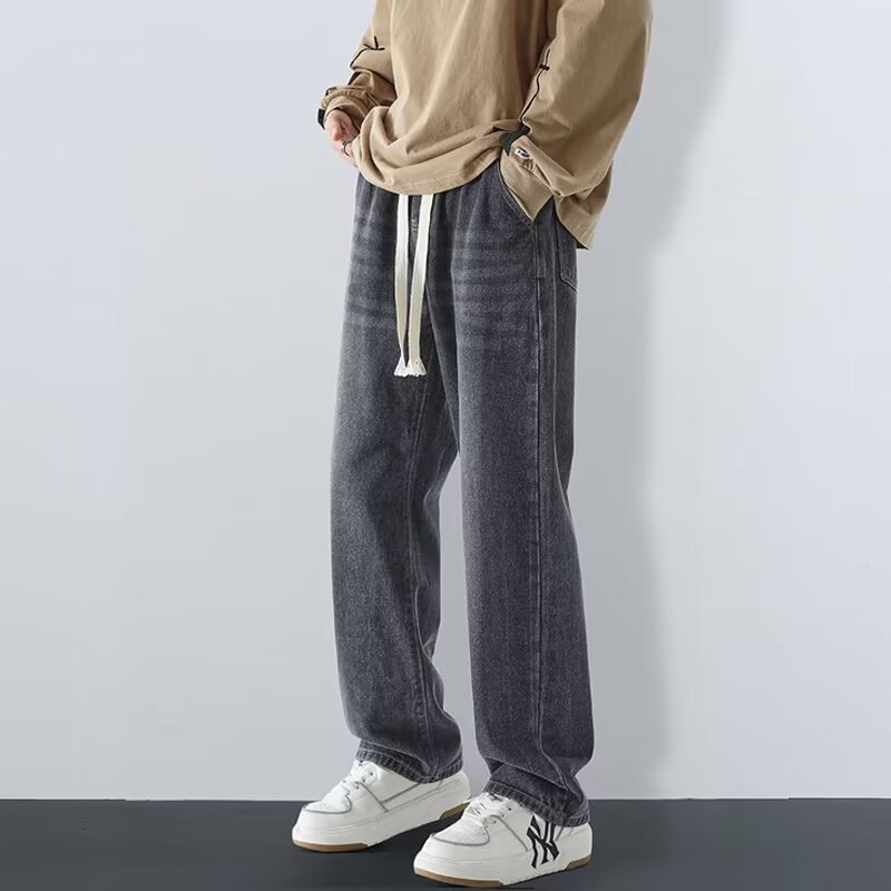 美式高街直筒寬鬆闊腿百搭休閒復古牛仔褲-vivivale