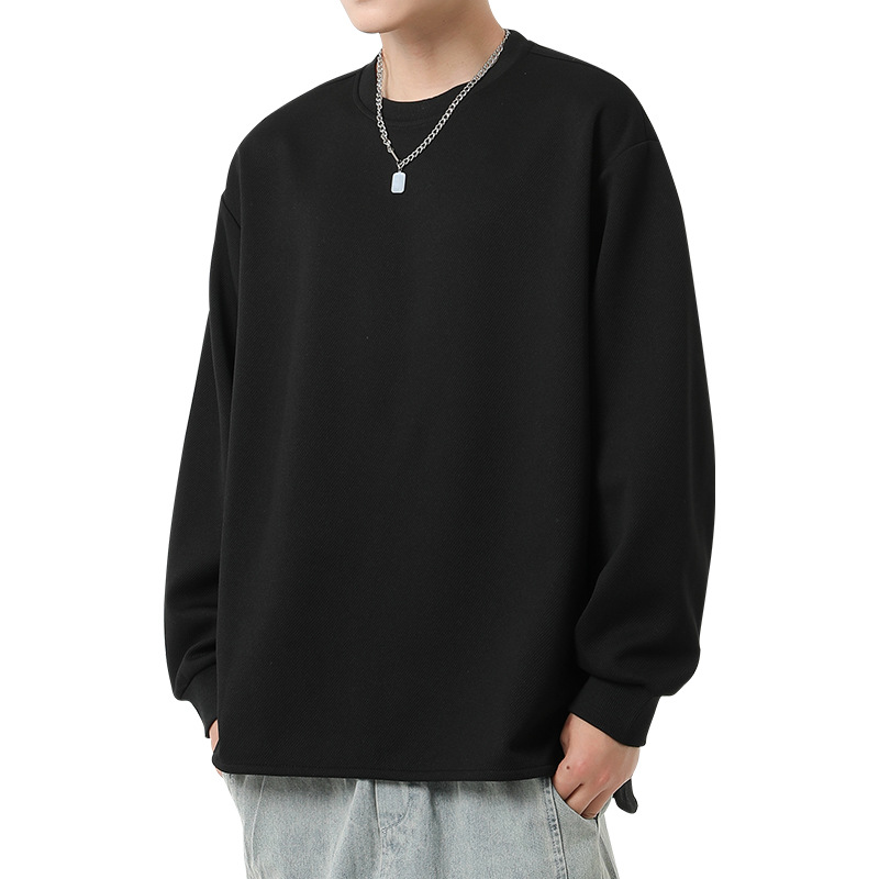 休閑圓領寬鬆純色上衣長袖