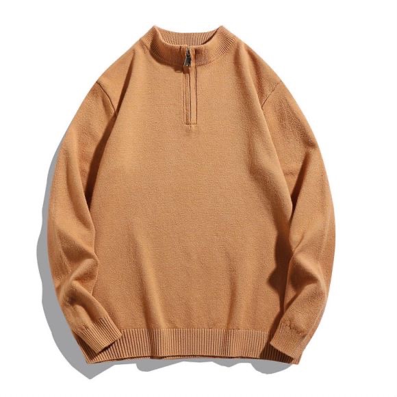 大碼拉鍊半高領韓版休閒長袖針織毛衣-vivivale