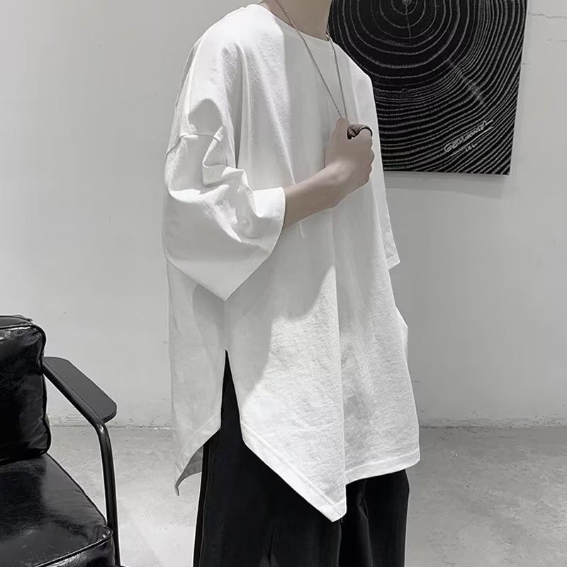 純色開叉百搭寬鬆打底衫T恤上衣