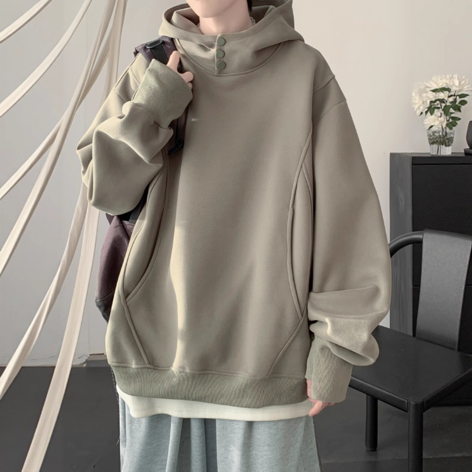 美式高街重磅百搭寬鬆oversize設計感連帽衛衣-vivivale