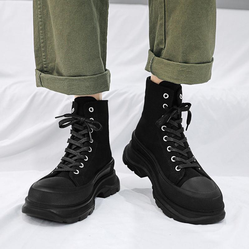 帥氣休閒高幫布鞋校園風增高厚底帆布鞋-vivivale