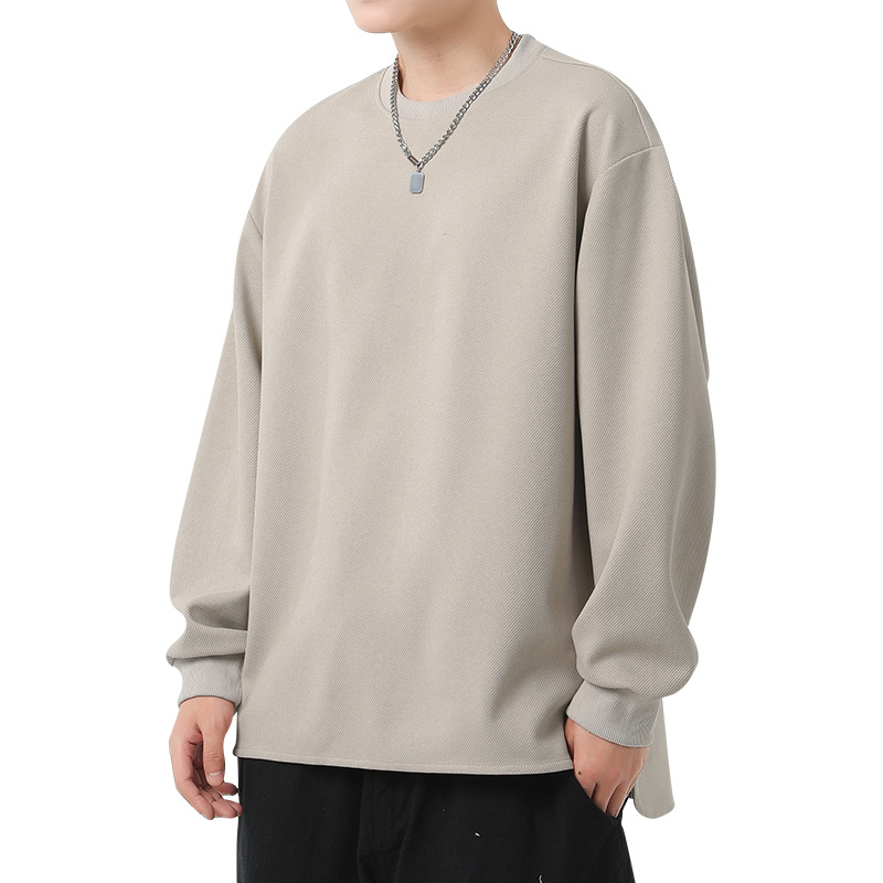 休閑圓領寬鬆純色上衣長袖