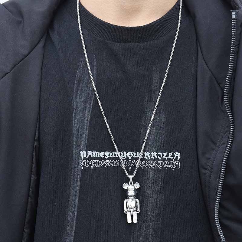 個性嘻哈小熊吊墜街頭朋克情侶項鍊-vivivale