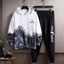黑色樹林連帽衛衣+褲裝/兩件套