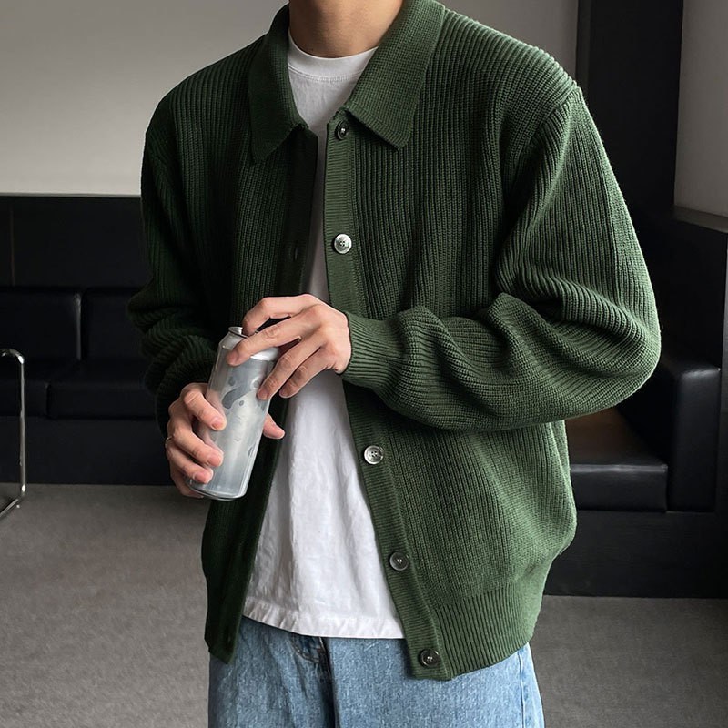 翻領針織衫韓版潮流長袖開衫-vivivale