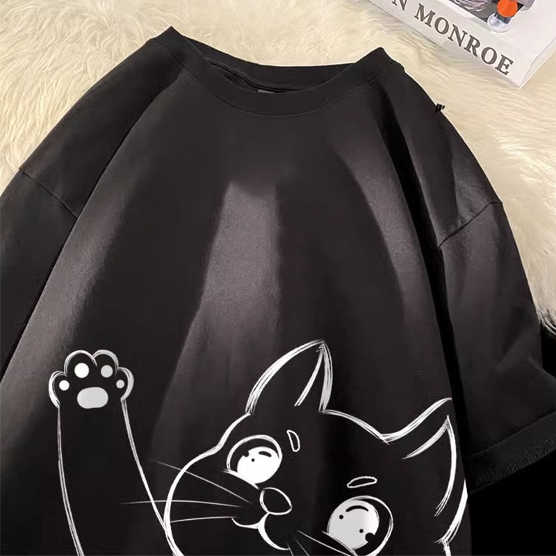 簡約百搭卡通貓咪印花短袖T恤