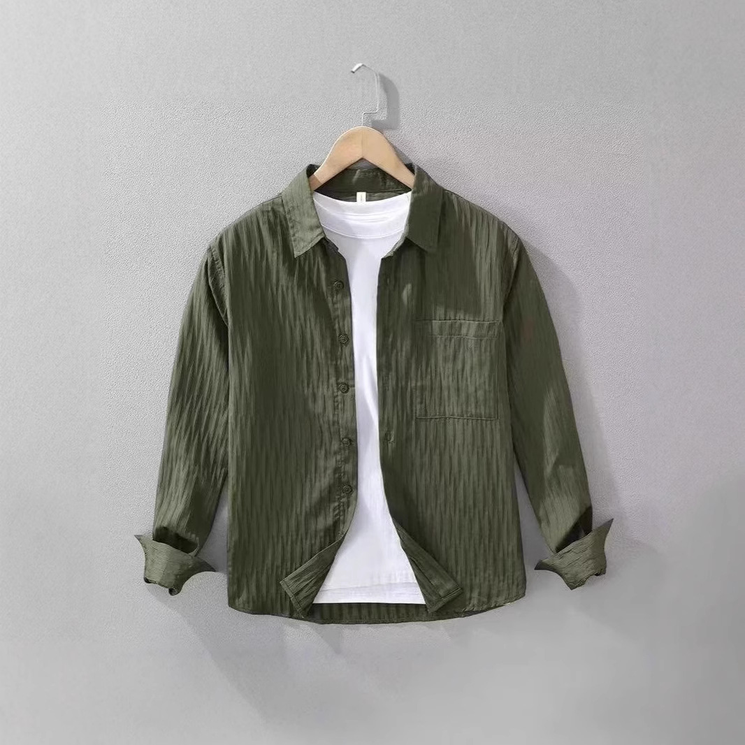 美式復古休閒長袖高級純色寬鬆襯衫-vivivale