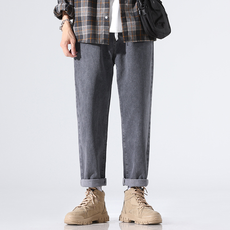 寬鬆直筒鬆緊腰抽繩闊腿休閒百搭牛仔褲-vivivale