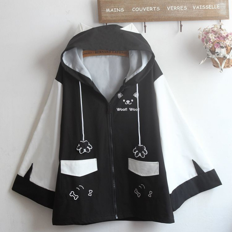 大碼喇叭袖惡魔斗篷寬鬆耳朵連帽風衣外套-vivivale