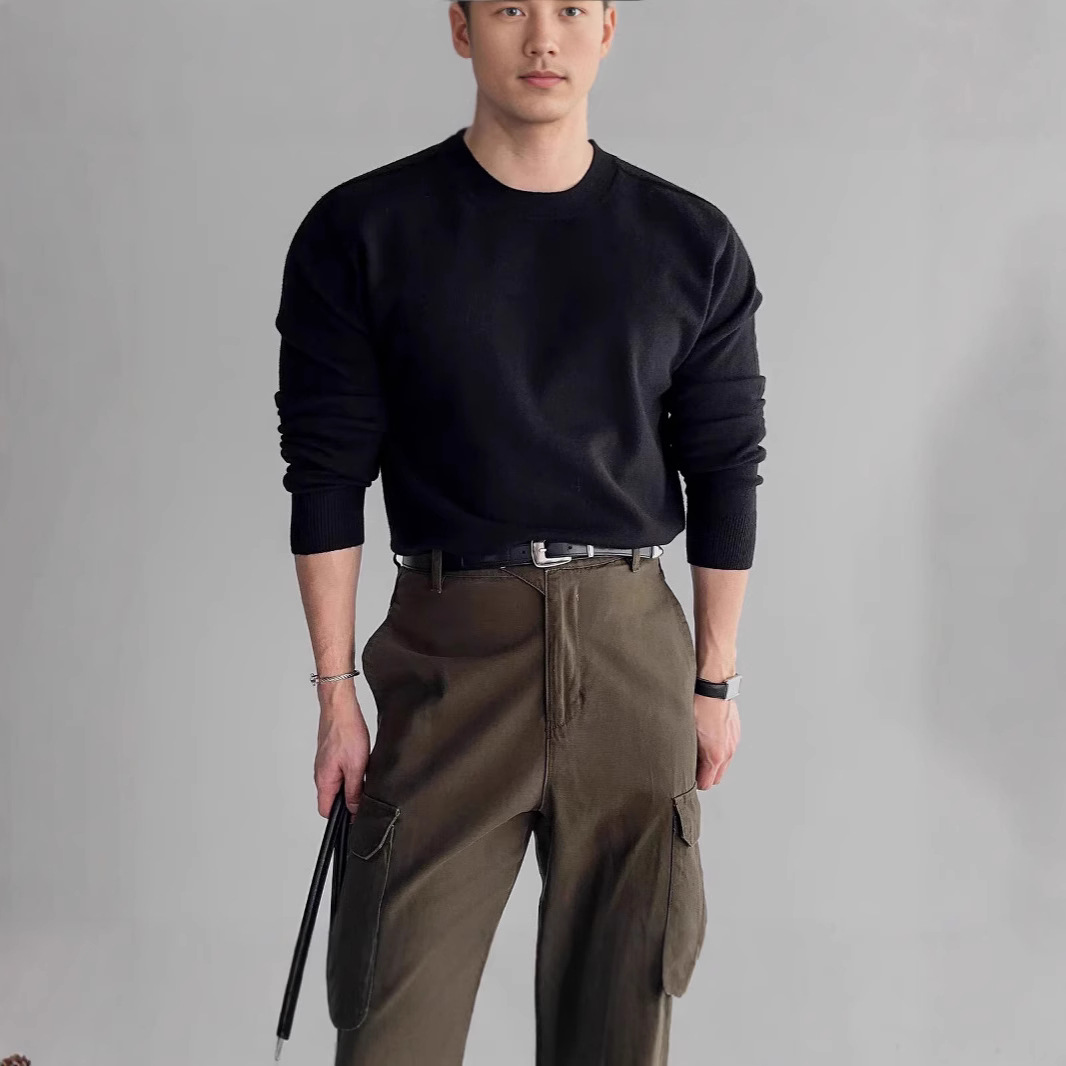 美式包芯紗針織修身長袖莫代爾軟糯打底羊毛衫-vivivale