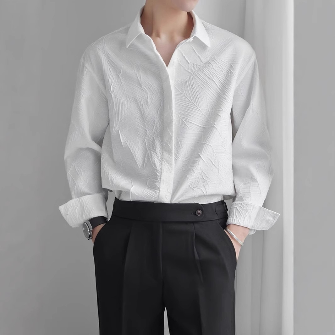 【單件/套裝】高級感法式寬松雅痞帥氣提花襯衣+休閒百搭西裝褲