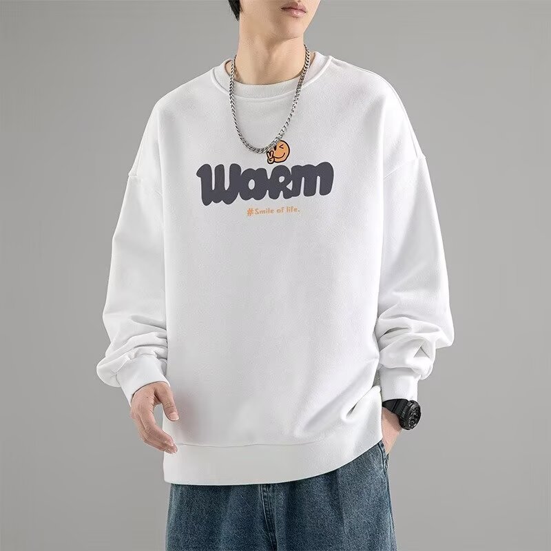 圓領字母印花打底寬鬆大碼加厚長袖T恤-vivivale