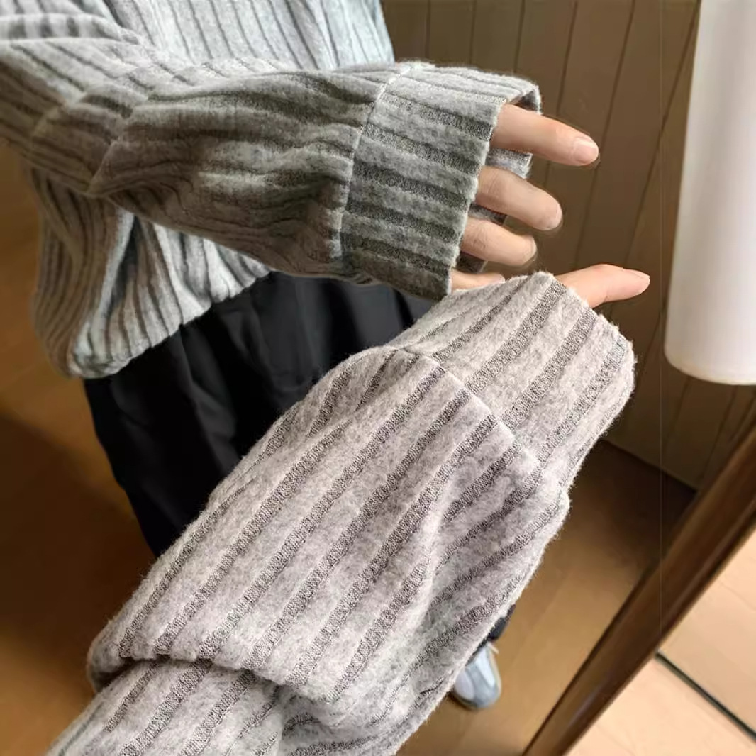 潮流坑條cleanfit慵懶風高級感圓領長袖t恤